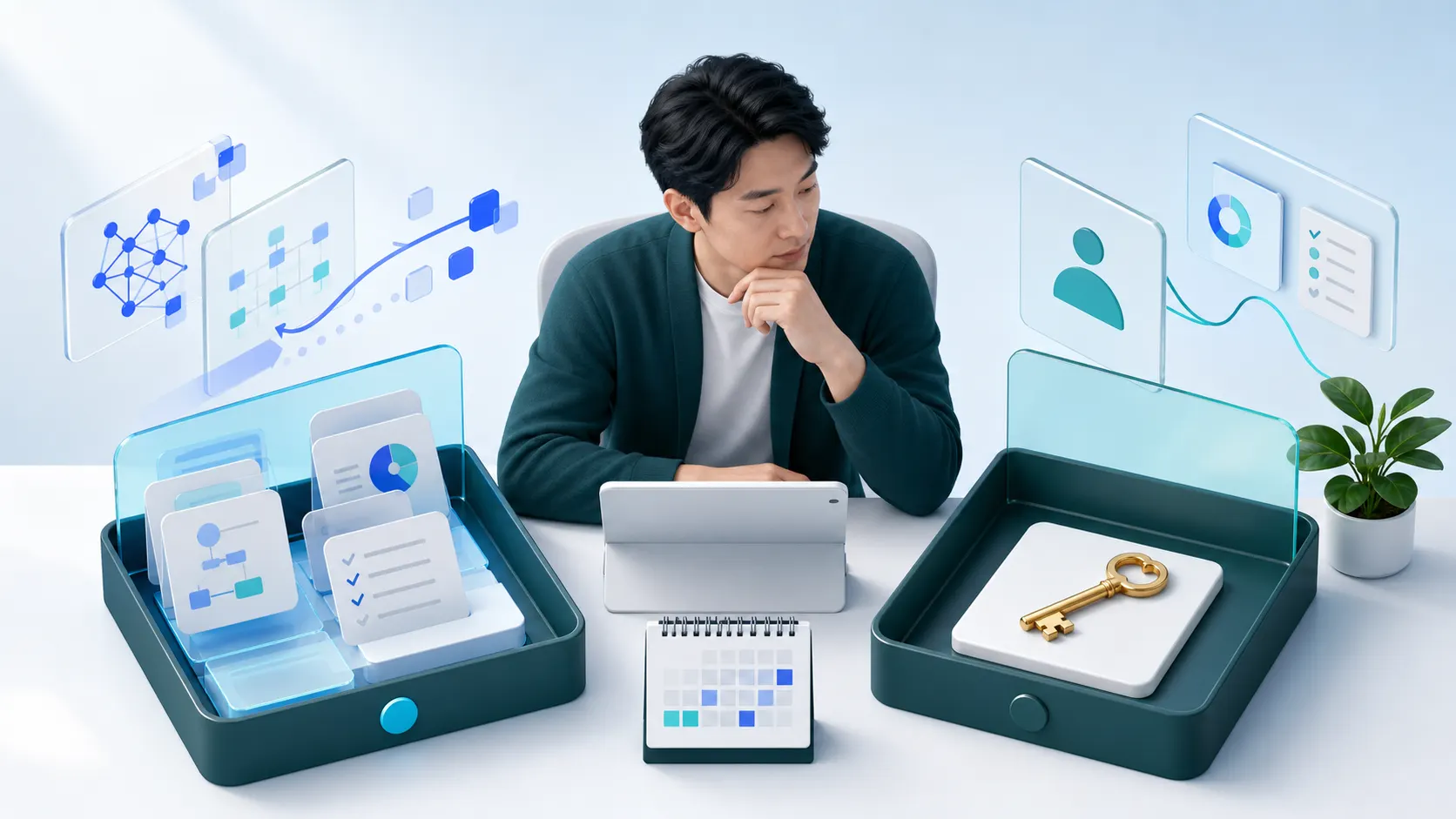 AI導入を検討する経営者が最初に任せる仕事と人が決める仕事を机上で分ける図