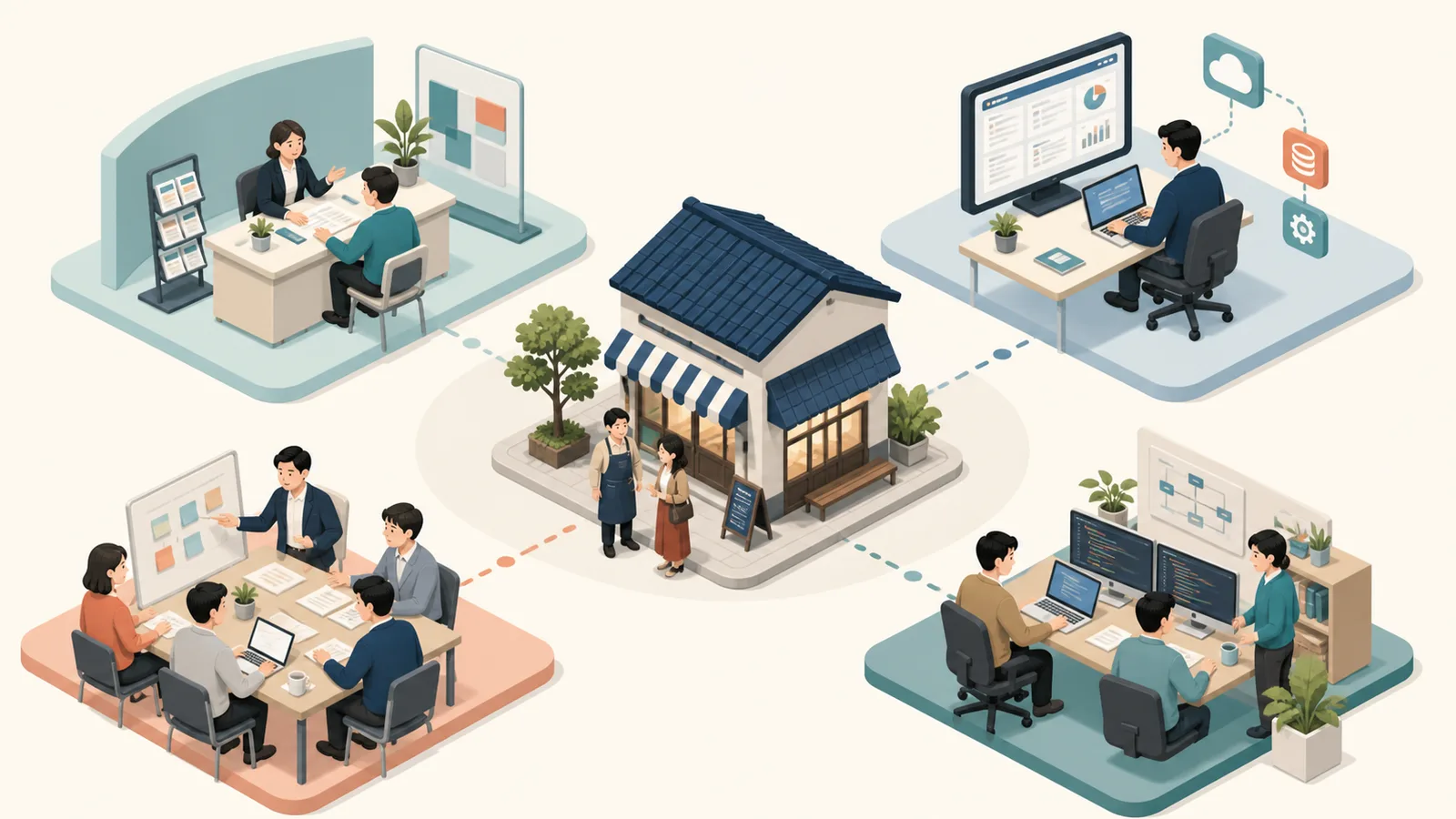 大阪の中小企業を中心に4種類のAI導入支援を並べた図