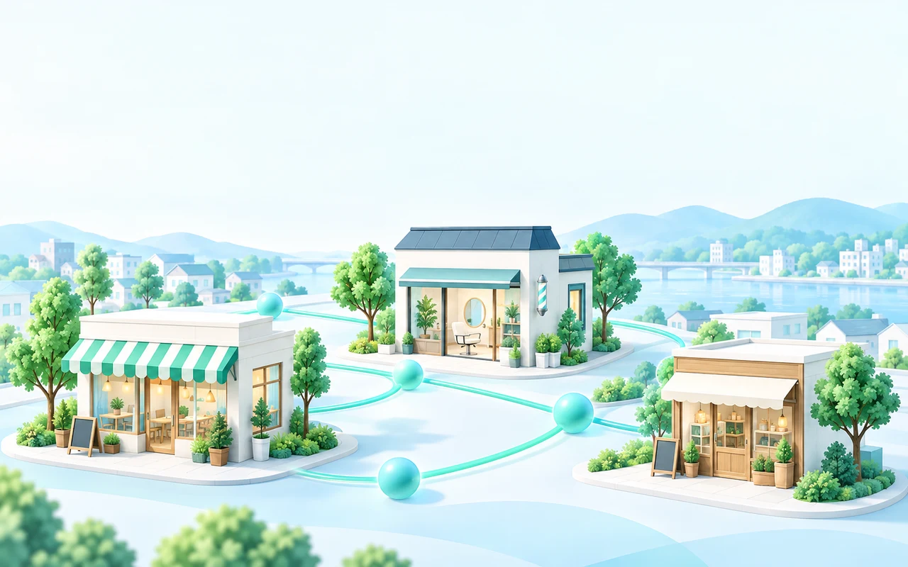地域の店舗同士のつながりを表すFLEEKSコミュニティのイメージ