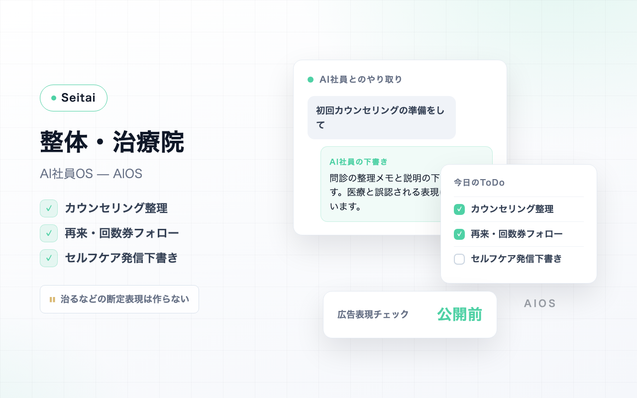 整体院のカウンセリングと施術準備を表すイメージ