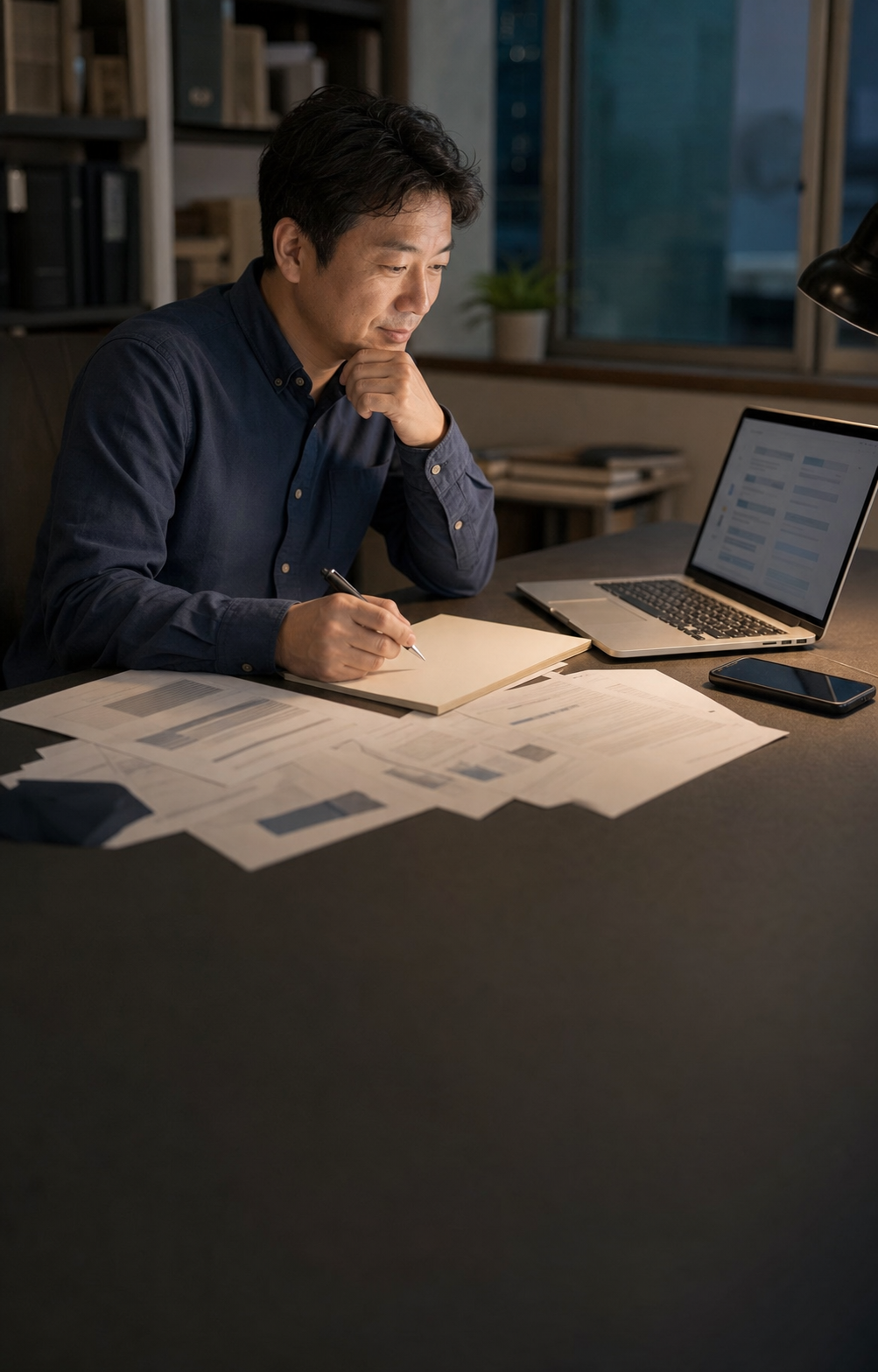 資料を見ながら補助金について確認したいことを整理する経営者の作業イメージ